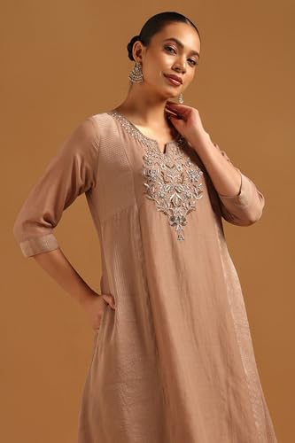 Soch Womens Earth Mul Chanderi Floral Kurta Set With Cutdana