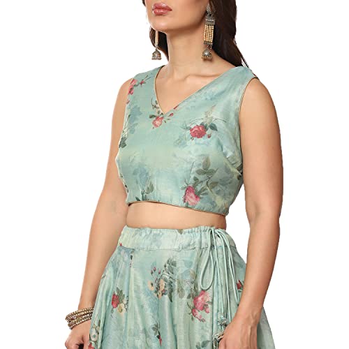 BIBA WOMEN PRINTED FLARED SALWAR KURTA DUPATTA(SKDPHOOL PH8265_SEA GREEN_42)