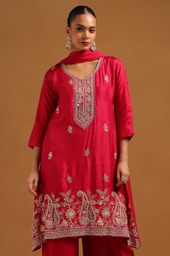 Soch Womens Fuchsia Roman Silk Ethnic Motifs Salwar Suit With Cutdana