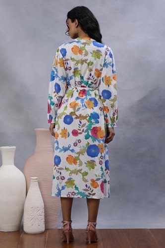 W Women White Floral Print Cotton Straight Dress_24FEW11363-810664_3XL