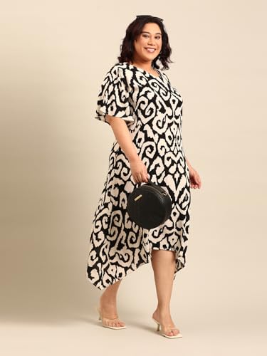 The Pink Moon Women's Maxi Plus Size Abstract Print Aline Dress - (DRS_Aline_BWCRP_White_2XL)