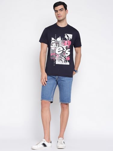 GUESS Mid Organic Stream Smart Blue Graphic Round Neck Regular Fit T-Shirt