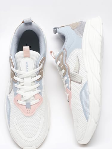 XTEP Canvas White,Light Grey Blue,Rubber Pink Running Shoes for Women Euro- 38