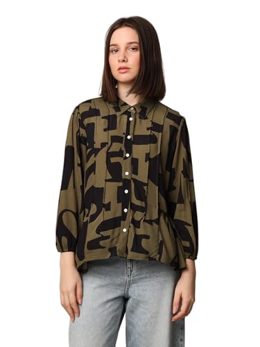 ONLY Women Abstract Print Regular Fit Casual Green Shirt