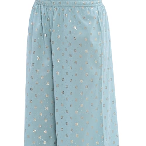 Biba Women Dull Blue Cotton Kalidar Suit Set_36