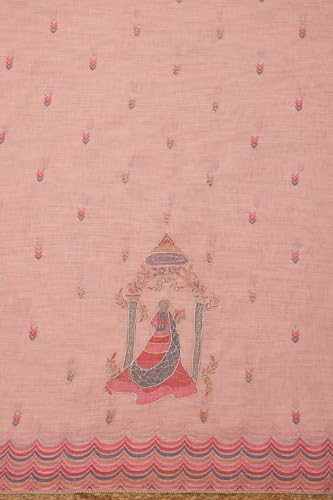 Soch Womens Blush Pink Kota Ethnic Motifs Unstitch Dress Material With Cutdana
