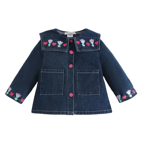 Hopscotch Girls Full Sleeves Navy Floral Embordered Denim Jacket For Ages (12-18 Months)