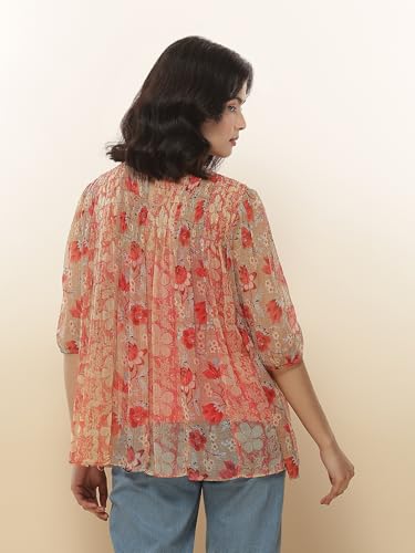 Label RITU KUMAR Red Botanic Print Top with Inner