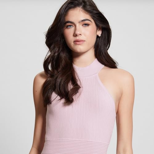 GUESS Women Purple Solid Halter Neck Sleeveless Bodycon Dress