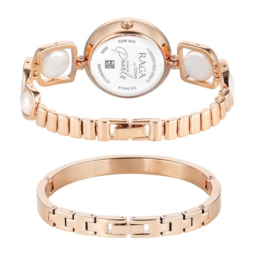 Titan Raga Power Pearls 2.0 with Quartz Analog Mother of Pearl Dial Rose Gold Brass Strap Watch for Women - 95226WM02F