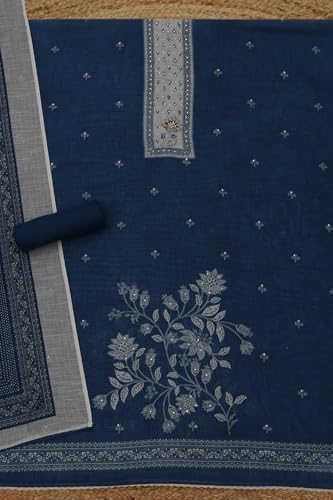 Soch Womens Beige Linen Floral Dress Material With Sequins
