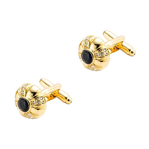 Ruvee Gold-Tone Cufflinks for Men with Royal Blue Sapphire-Style Center Stone & Crystal Accents – Luxury Formal Accessories for Weddings, Business & Black-Tie Events