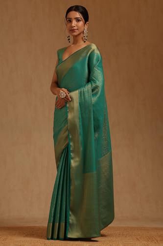 Soch Womens Green Georgette Paisley Zari Woven Saree