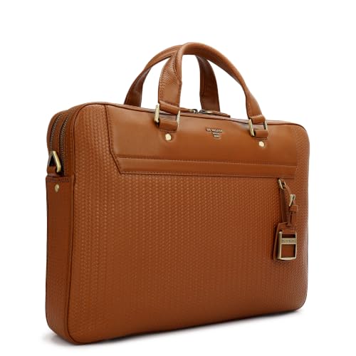 Da Milano Leather Laptop Bag for Men & Women | Laptop Messenger Bag | Ideal for Office Purpose | Fits Upto 15" Laptop - Cognac Brown