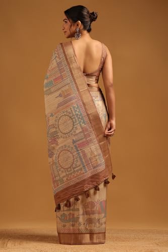 Soch Womens Beige Tussar Ethnic Motifs Saree