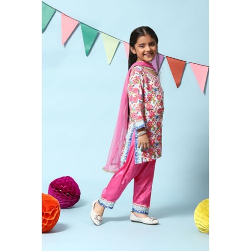 BIBA Printed Viscose Straight Fit Girls Kurta Salwar Dupatta Set (PINK, 4-5Y)