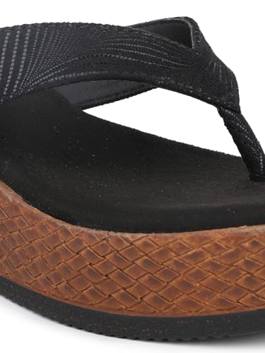 Women Black Striped Embellished Wedge Heels