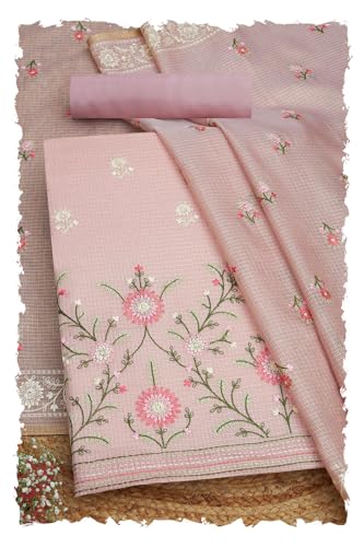 Soch Womens Blush Pink Kota Shimmer Embroidered Unstitch Dress Material With Thread Work