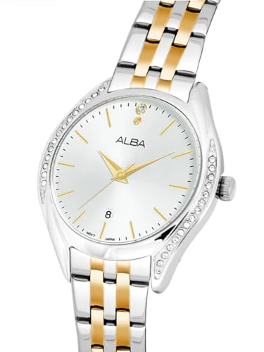 ALBA Stainless Steel Women Analog Wristwatch Ah7Bt3X1, White Dial, Silver Band