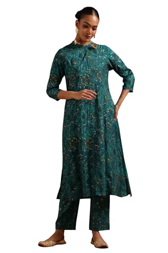 Soch Womens Teal Muslin Ethnic Motifs Co-Ord Set