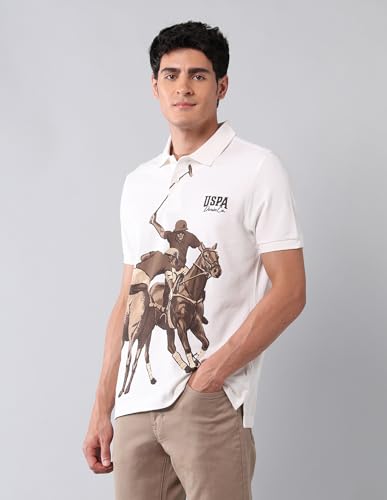 U.S. Polo Assn. Denim Co. Men's Graphic Printed Pure Cotton Polo Shirt Ivory