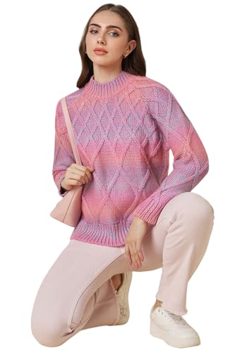 Allen Solly Women's Acrylic Crew Neck Sweater (AHSWCRGHC28367_Pink