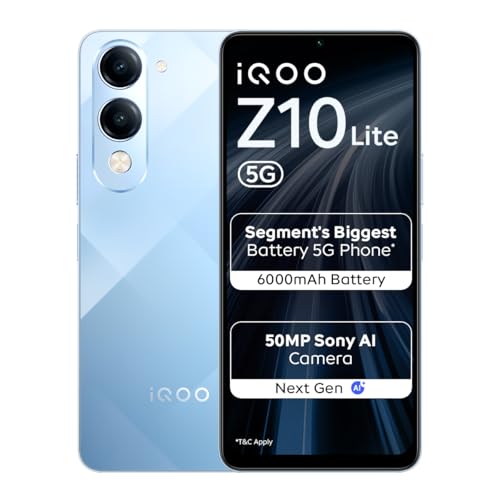 iQOO Z10 Lite 5G (Titanium Blue 2026, 4GB RAM, 128GB Storage) | Dimensity 6300 5G Processor | 50MP Sony AI Camera | 6000 mAh Battery | IP64 Rated & Military Grade Shock-Resistance*