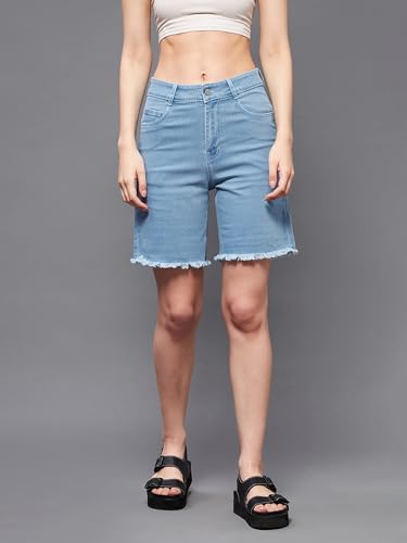 Miss Chase Women's Regular High Rise Above Knee Stretchable Denim Shorts (MCSS22DEN09-05-158-38, Light Blue, 38)