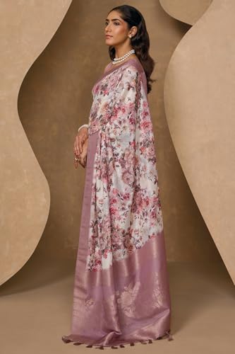 Soch Womens Off White Chanderi Floral Print Saree