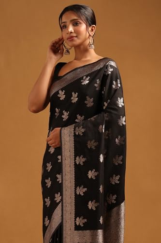 Soch Womens Black Viscose Silk Floral Zari Woven Saree