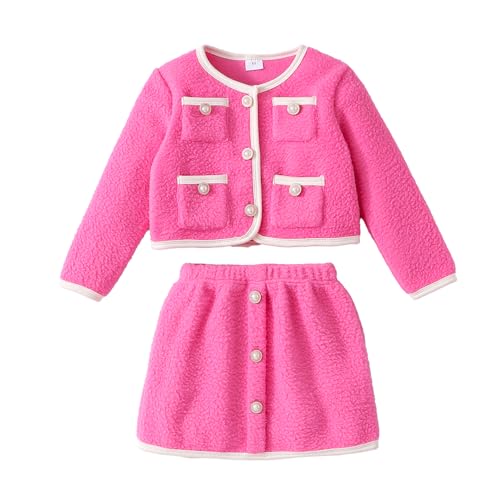 Hopscotch Girls Full Sleeves Pink 2-Pc Textured Skirt Set For Age (4-5 Years)
