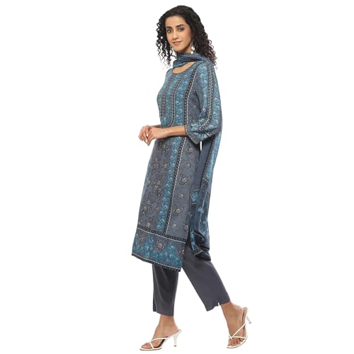 BIBA Women Rayon Printed Suit Set (Blue)