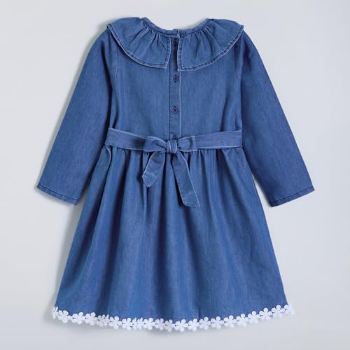 Hopscotch Girls Blue Full Sleeves Lace Trim Denim Dress for Age (5-6 Years)