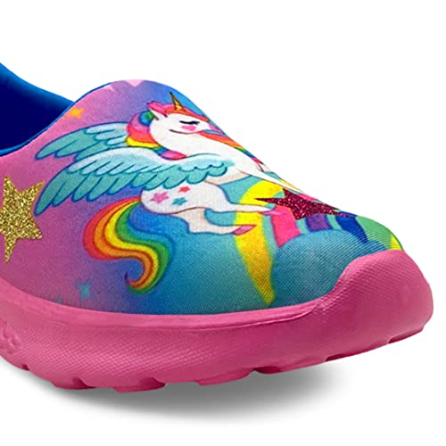 KazarMax Kids Girls Pink Starry Unicorn Printed Slip On Shoes/Sneakers - 12 Kids UK