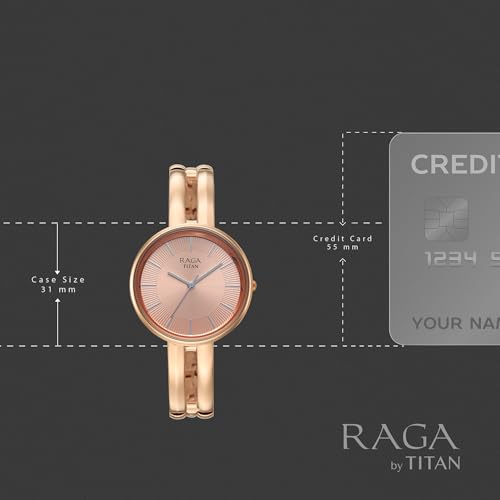 Titan Raga Contempore Rose Gold Dial Brass Strap Watch for Women - 95310WM02F
