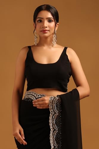 Soch Womens Black Georgette Saree With Stone Work