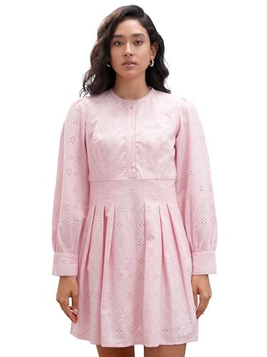 Vishudh Women Long Sleeve Round Neck Dress VVa1000083 Pink M