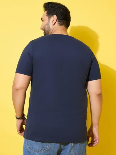 Bigbanana Men Plus Size Printed Navy Round Neck Tshirt (Frequency,Navy,7XL)