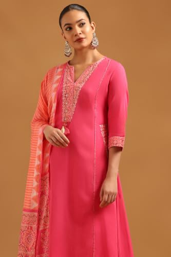 Soch Womens Fuchsia Cotton Solid Salwar Suit With Faux Mirror