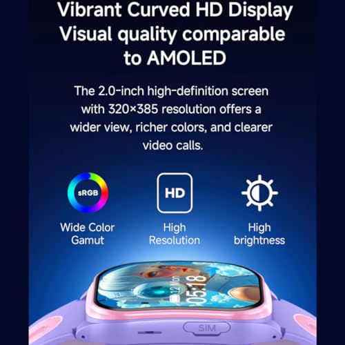 Shyenah AxonSmart(AS06) Junior Smart Watch for Kids with 4G Volte, 2" HD Curved Display, 2Way HD Video Calling, Geofencing Location Monitoring Route Playback SOS AI Assistant 800mAh (Pink Purple)