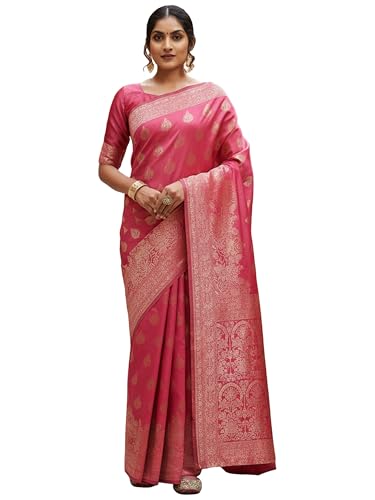 AKHILAM Women's Mauve Silk Blend Ethnic Motif Printed Saree With Unstitched Blouse Piece (PAL1002_AI)