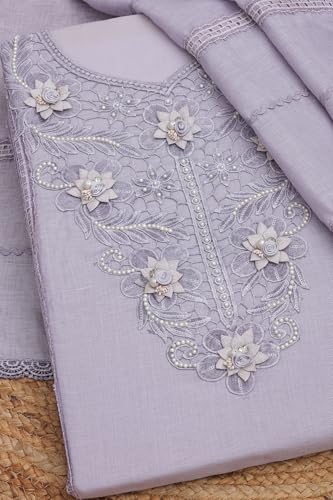 Soch Womens Lavender Linen Solid Unstitch Dress Material With Corsage