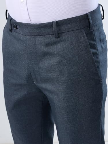 Raymond Men Slim Fit Structure Pattern Polyester Blend Flat Front Formal Trouser Dark Blue