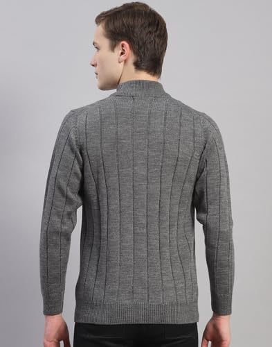 Monte Carlo Mens Grey Solid Turtle Neck Full Sleeve Wool Blend Casual Sweater (1239158TN-1042-44)