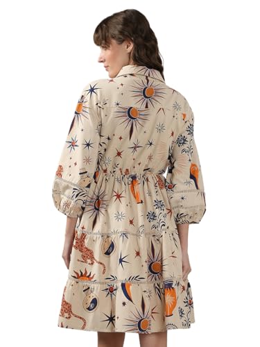 VERO MODA Women's Cotton Fit and Flare Off White Dress