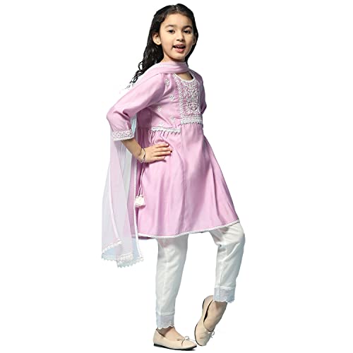 BIBA Cotton Girl Solid Straight Kid Salwar Suit Set(Kw5201_Lilac_5)