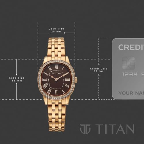 Titan Glamour Quartz Analog Brown Dial Rose Gold Stainless Steel Strap Watch for Women