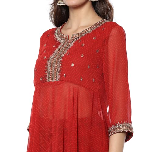 BIBA Women's Georgette Kurta Sets (SKDFLOROM10098AW24RED_Red