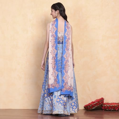Biba Girls Electric Blue Viscose Blend Lehenga Set_12-13 Year