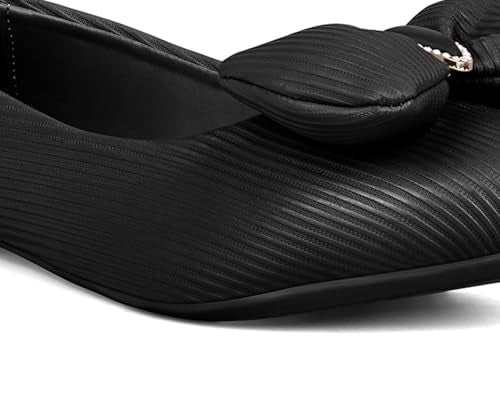 LOUIS STITCH Women’s Black Stylish Bow Ballerina Flats | Premium Closed-Toe Flat Sandals| Comfort Ballerina for Office & Everyday Style| LS-LDCF-010 | UK-3